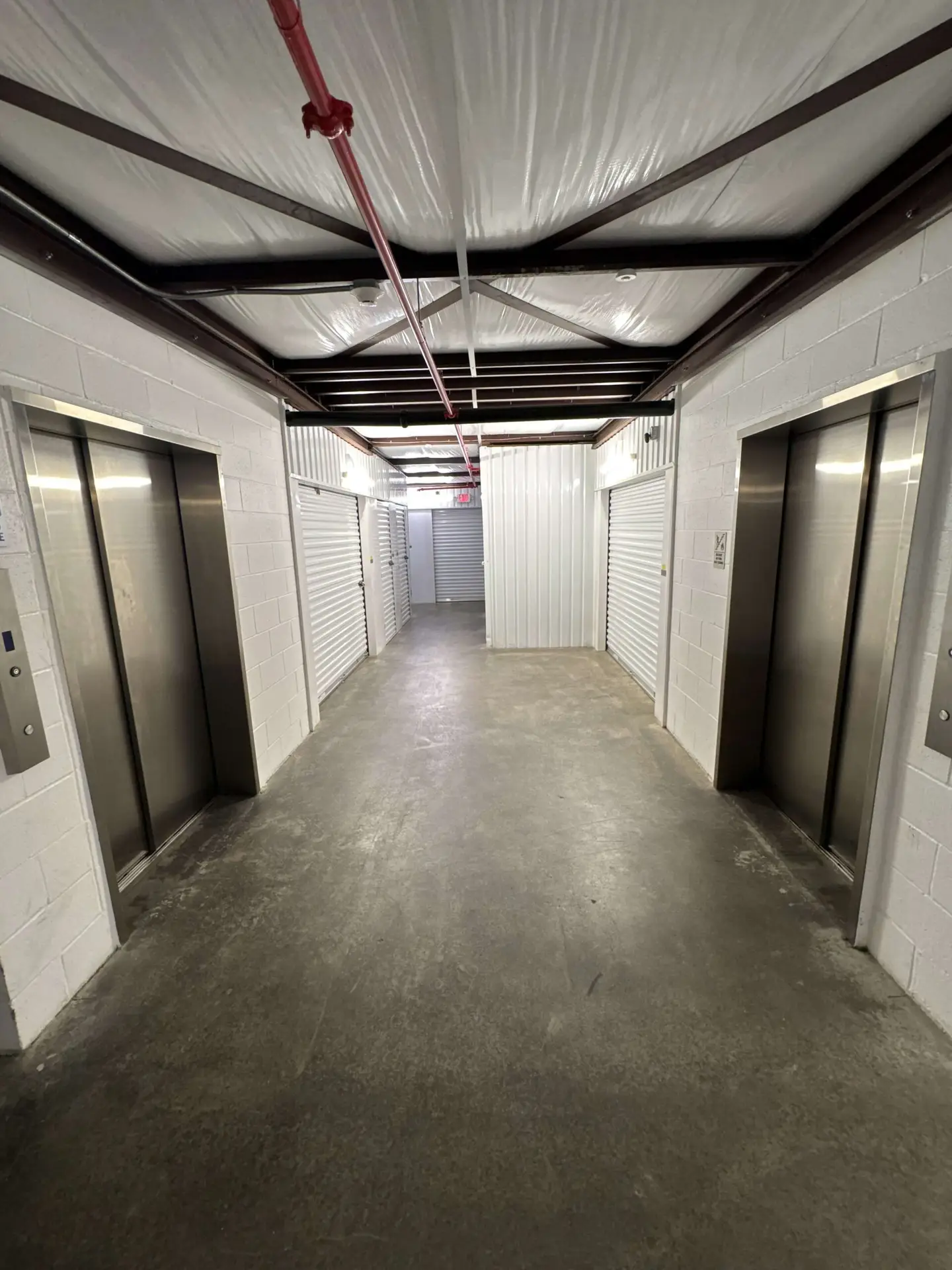 Interior storage units with wide hallway access